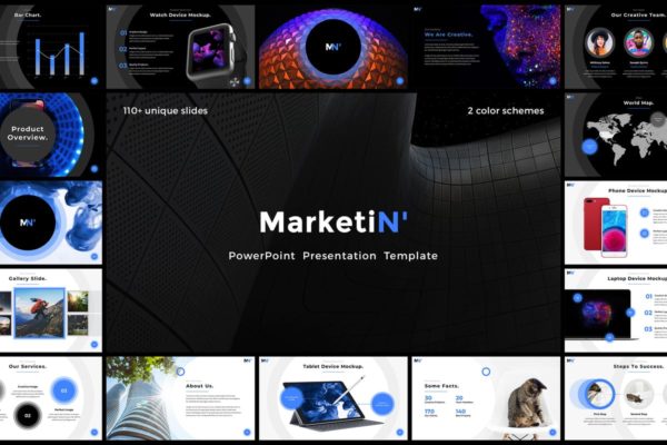 超炫酷高品质商务企业风格高端PPT幻灯片演示模板 Marketin’ – PowerPoint Presentation Template