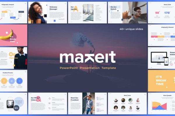 干净简约企业业务展示高端PPT幻灯片演示模板 Makeit – PowerPoint Presentation Template
