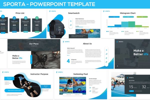 创新体育运动互联网产品演示高端PPT幻灯片演示模板 Sporta – Powerpoint Presentation Template