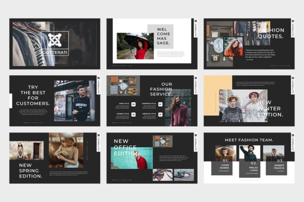 时尚行业主题高端PPT演示模板下载 Gliiterati : Fashion Powerpoint Presentation