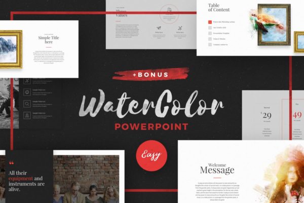 水彩元素企业介绍PPT模板 WaterColor – Powerpoint Template