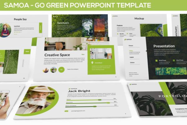 自然绿色植物主题高端PPT幻灯片演示模板 Samoa – Green Campaign Powerpoint Template