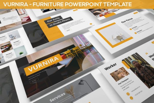 家居装饰设计高端PPT幻灯片演示模板素材 Vurnira – Furniture Powerpoint Template