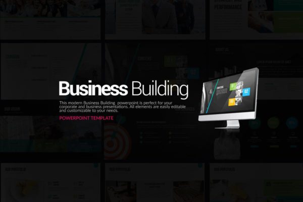 酷黑背景企业计划/提案PPT演示模板 Business Building Powerpoint Presentation