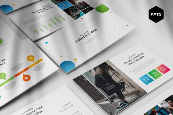 企业全方位宣传高端PPT幻灯片演示模板设计 Saturn Corp – Powerpoint Template