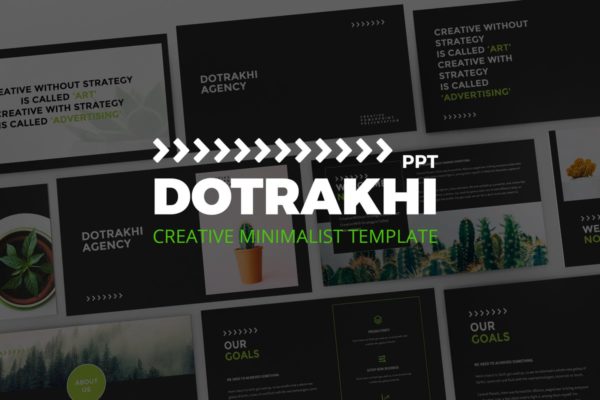 极简主义创意酷黑主题高端PPT幻灯片演示模板 Dotrakhi – Creative Minimal Powerpoint Template