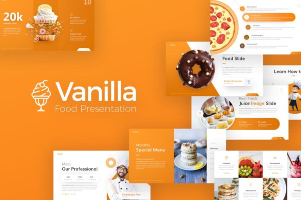 香草甜品&厨房烹饪美食主题高端PPT幻灯片演示模板 Vanilla Food and Culinary PowerPoint Template