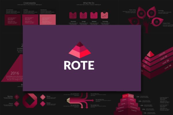 金字塔结构图高端PPT演示模板下载 ROTE Powerpoint Template