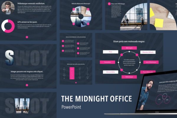 SWOT分析高端PPT演示模板下载 Midnight Office PowerPoint Template
