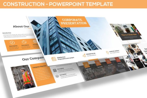 建筑公司建筑工程高端PPT演示模板下载 Construction Powerpoint Template
