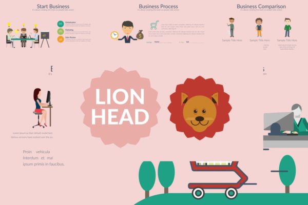 卡通可爱设计风格PPT演示文稿PPT模板 LIONHEAD Powerpoint Template