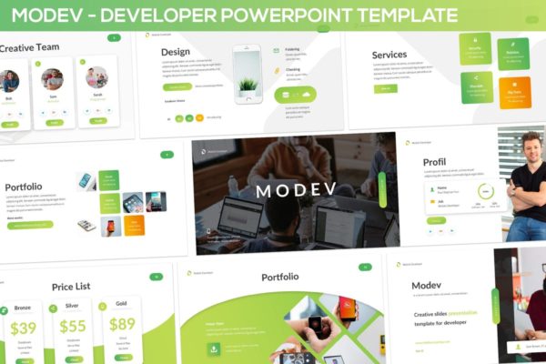 创意互联网产品设计介绍高端PPT幻灯片演示模板 Modev Powerpoint – Developer Presentation Template