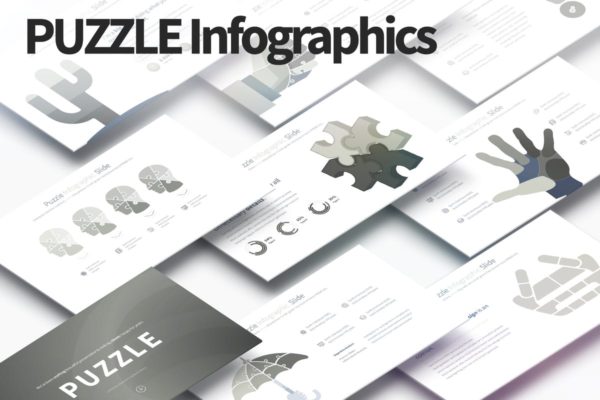 创意拼图图形信息图表数据分析PPT模板 PUZZLE – PowerPoint Infographics Slides