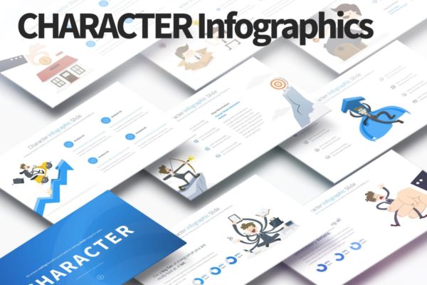 卡通人物插画数据分析信息图表高端PPT幻灯片演示模板 Character – PowerPoint Infographics Slides