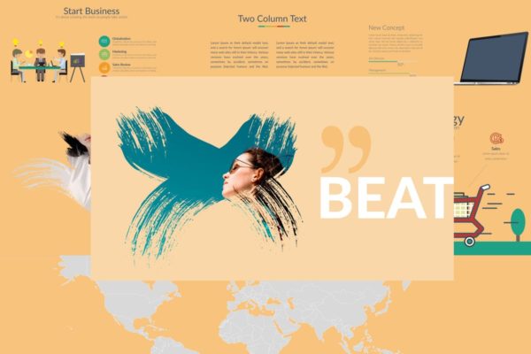 美容时尚行业适用高端PPT幻灯片演示模板 BEAT Powerpoint Template