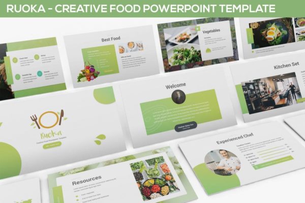 烹饪烘培美食主题高端PPT幻灯片演示模板下载 Ruoka – Creative Food Powerpoint Template