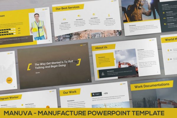 建筑基建行业高端PPT幻灯片演示模板 Manuva – Manufacture Powerpoint Template