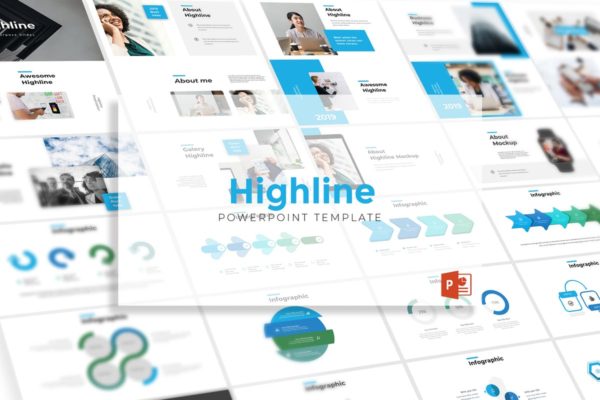 简约企业数据信息图表演示高端PPT幻灯片演示模板 Highline – Powerpoint Template