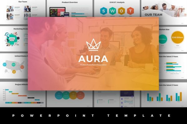 企业SWOT分析企业介绍高端PPT幻灯片演示模板下载 Aura Powerpoint Template