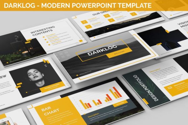 现代设计风格企业宣传高端PPT幻灯片演示模板素材 Darklog – Modern Powerpoint Template