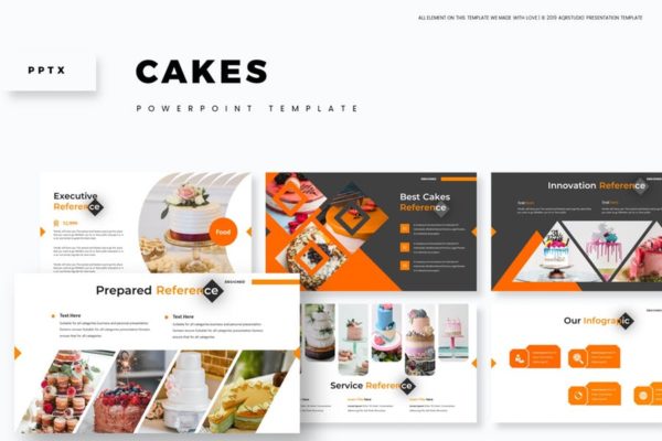 蛋糕烘焙美食主题高端PPT幻灯片演示模板素材 Cakes – Powerpoint Template