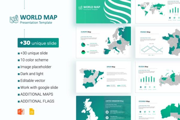 世界地图高端PPT幻灯片演示模板素材下载 World Maps powerpoint Template