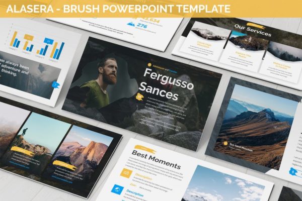 户外运动/冒险旅行导游服务公司高端PPT幻灯片演示模板 Alasera – Brush Powerpoint Template