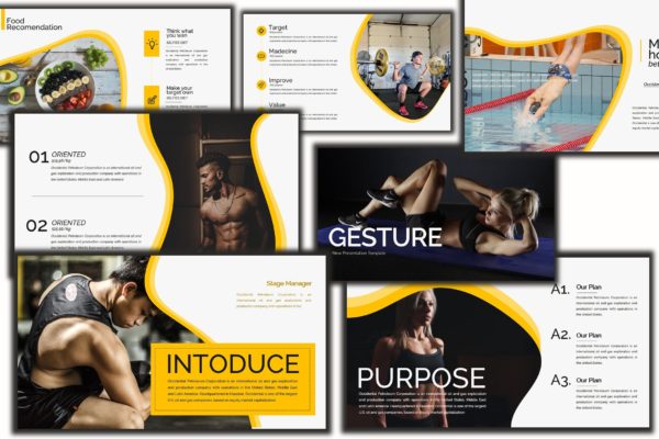 健身计划/健身俱乐部主题高端PPT幻灯片演示模板 Gesture Athletics Powerpoint Template