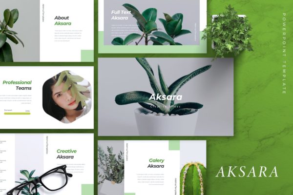 植物盆栽主题高端PPT幻灯片演示模板下载 AKSARA – Creative Powerpoint Template