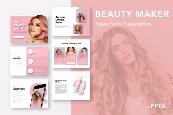 美容化妆主题适用的精美高端PPT演示模板下载 Beauty Maker PowerPoint Template