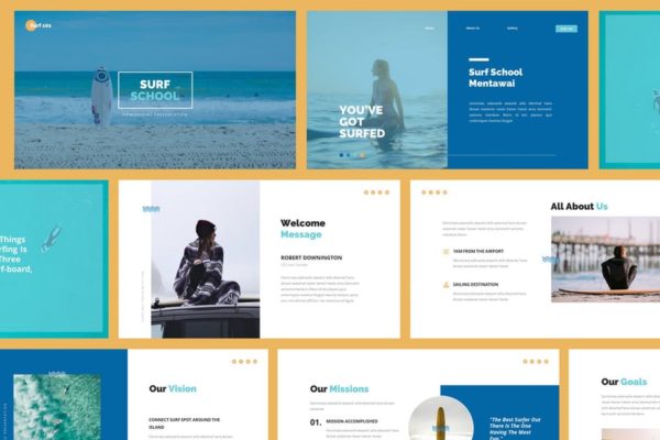 冲浪培训服务介绍高端PPT幻灯片演示模板 Surfing Powerpoint Presentation