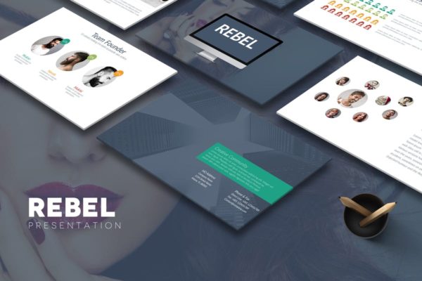 清新简约设计风格企业团队/工作室合伙人介绍PPT模板 REBEL Powerpoint Template