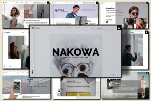 极简主义作品集展示PPT模板设计素材精选 Nakowa Minimal – Powerpoint