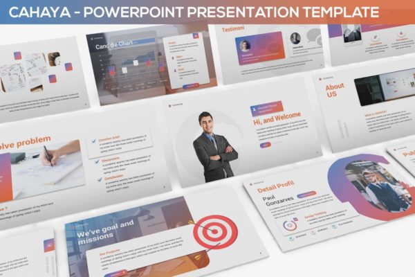 双色调多行业适用的企业PPT模板设计素材精选 Cahaya –  Duotone Powerpoint Template