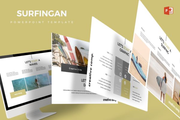冲浪胜地旅游景点宣传高端PPT演示模板下载 Surfingan – Powerpoint Template