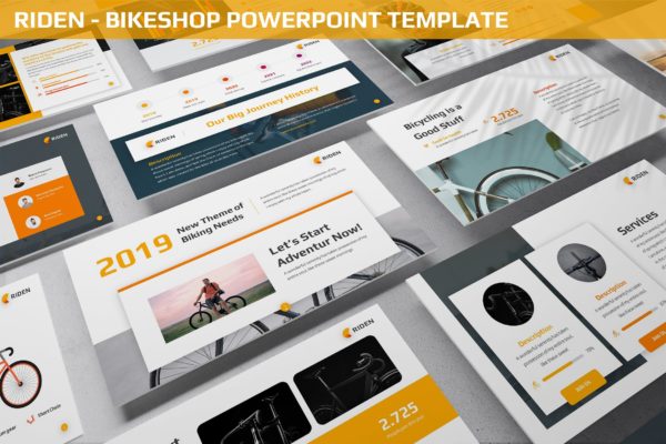自行车品牌介绍高端PPT幻灯片演示模板 Riden – Bikeshop Powerpoint Template