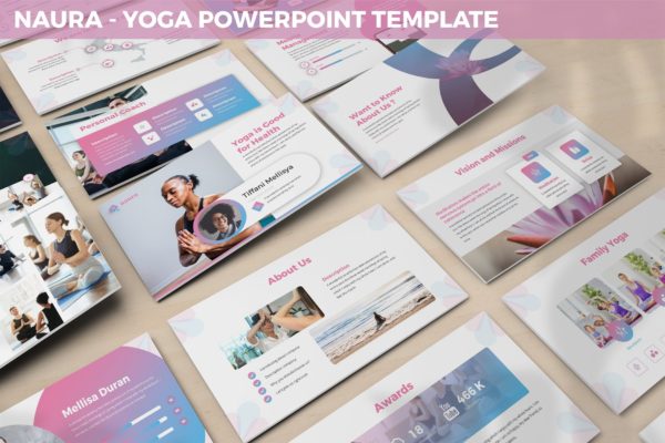 瑜伽培训机构简介PPT设计模板 Naura – Yoga Powerpoint Template