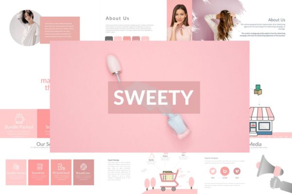 美容化妆品项目推介高端PPT幻灯片演示模板 SWEETY Powerpoint Template