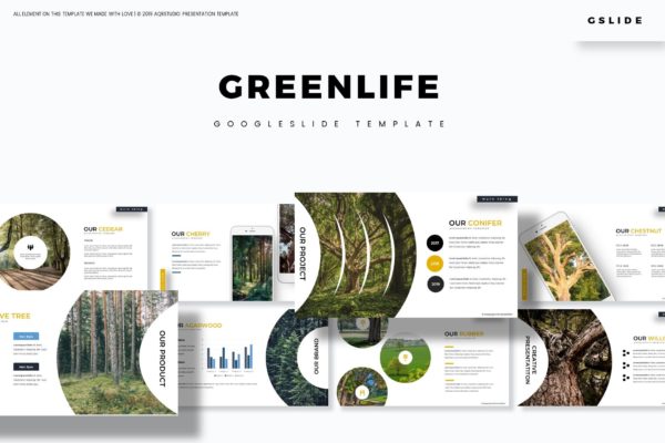 绿色大自然美丽风景主题Google演示文稿高端模板精选 Greenlife – Google Slides Template