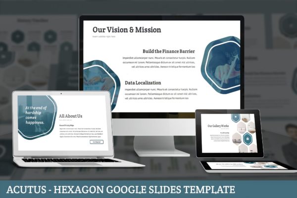 初创型科技企业融资计划书Google演示文稿高端模板精选 Acutus – Hexagon Google Slides Template