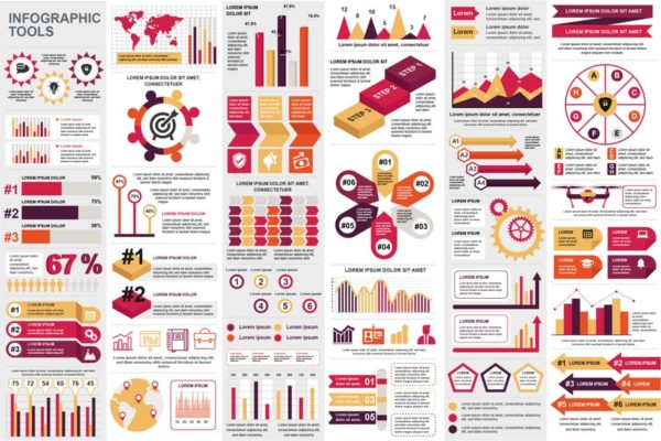 大数据统计分析信息图表设计素材 Set Infographic Elements Template