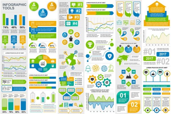 可视化数据分析信息图表模板精选模板 Set Infographic Elements Template