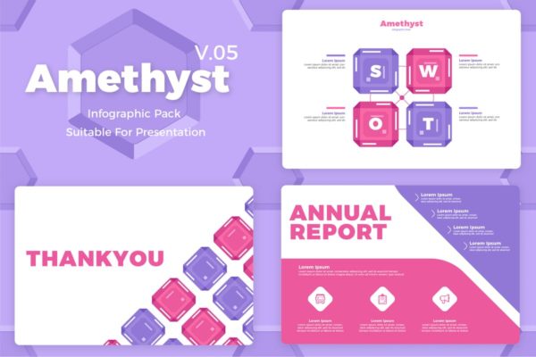 SWTO分析图设计信息图表矢量素材v5 Amethyst V5 – Infographic