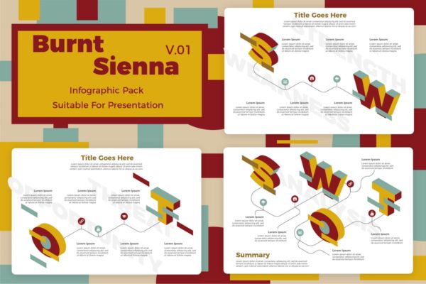 SWTO分析图信息图表矢量设计模板v1 Burnt Sienna v1 – Infographic
