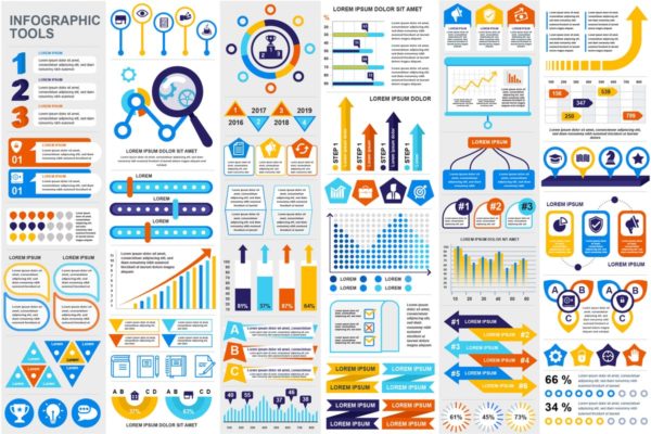 数据统计分析演示信息图表演示模板设计 Presentation Infographic Elements Template
