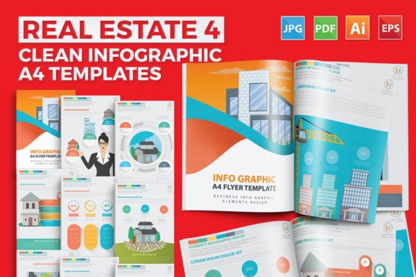 房地产开发流程信息图表模板精选 Real estate 4 infographic Design