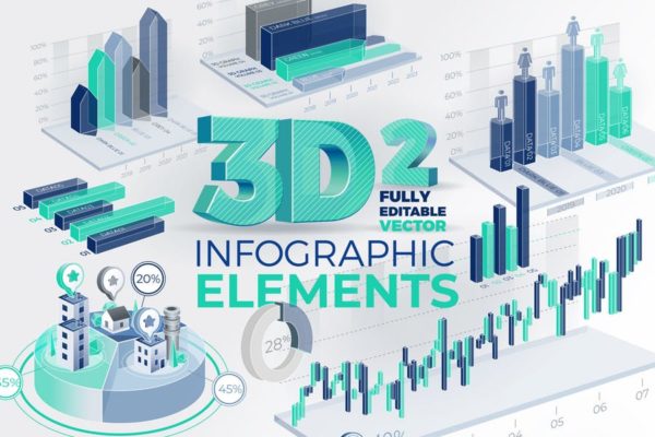 3D商务企业品牌宣传合作信息图表模板精选2 3D Corporate Infographic Elements 2