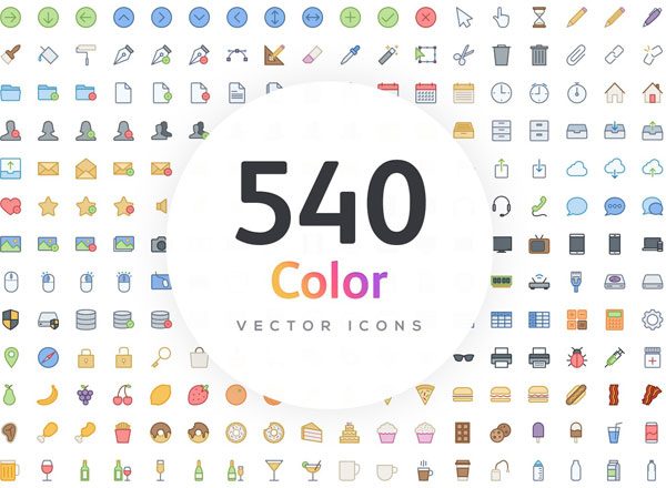 540枚多彩图标集合精选 Vector Line Icons – Color