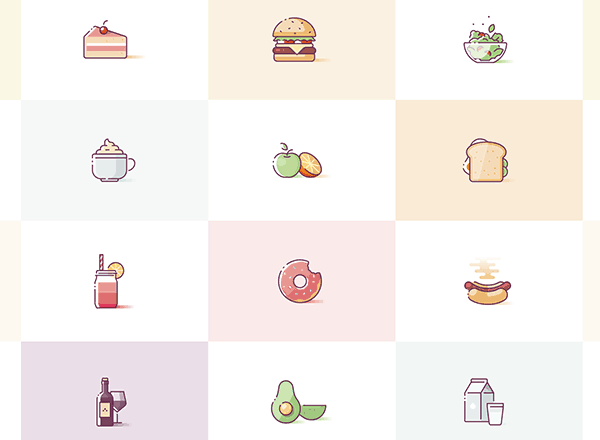 漂亮精细的美食图标系列套装精选[Sketch,Ai,xd]