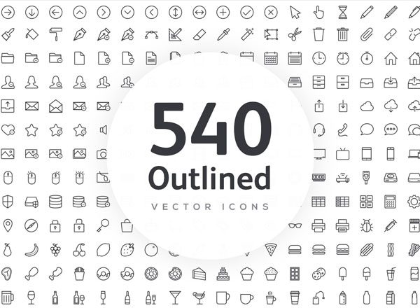 540枚矢量线框图标 Vector Line Icons – Outlined